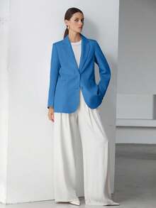 EURMUSE Decor Pocket Single Breasted Blazer Workwear  - Biru - View 2