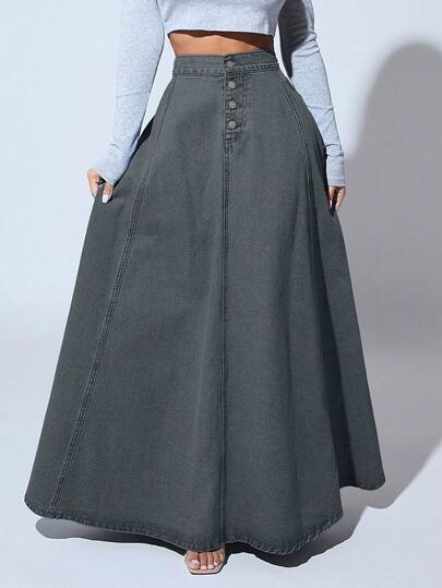 Women's Fashion Long A-Line Denim Midi Skirt
