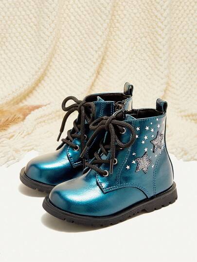 Cozy Pixies 1 par de botas de tobillo planas, cómodas y duraderas con un diseño de estrella elegante y lindo para niñas bebé, para otoño/invierno