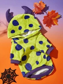 PETSIN 1pc Pet Cat Dog Universal Purple Polka Dot Print Plush Warm And Comfortable Little Monster Cosplay Dog Hooded Sweatshirt, PETSIN Original Design