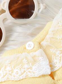 SHEIN 2pcs Baby Girl Romantic Casual Cute Twist Rope Floral Lace Bow Decor Knit Sweater Dress With Leggings Set, Soft Material Suitable For Daily, Outing, Travel, Holiday, Home, Nursery, Playing, Party - Yellow - View 6