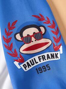 Paul Frank X SHEIN Moletom feminino casual estilo universitário, estampa de desenho animado engraçado, bloco de cores, ombro caído, solto, primavera/outono - Multicolorido - Ver 11