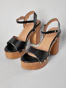 SHUZIA Sandal Platform Bertali Pergelangan Kaki Kulit Imitasi - Hitam - View 5