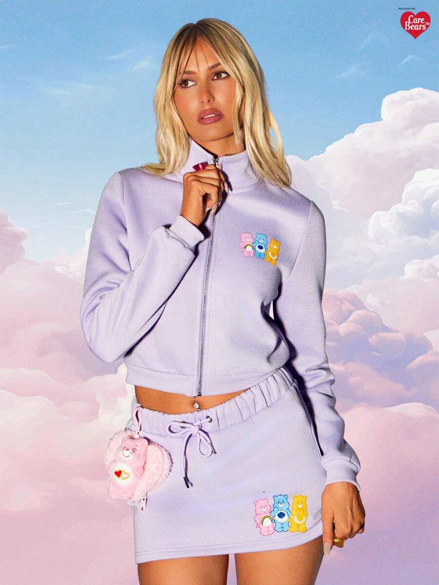 MISSGUIDED x Carebears 授权角色短款拉链卫衣 Sweet Heart 系列 Kawaii Y2K 复古怀旧家居服秋冬休闲街头服饰 - 紫色 - 查看 1