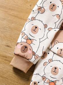 Sparklyn 青少年女孩夹克，卡其色复合羊毛夹克，适合青少年女孩水豚数码印花，配套面料包，春秋季返校季，休闲时尚百搭秋冬 - 卡其色 - 查看 3