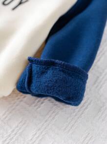 Cozy Pixies 2pcs Baby Boy Letter Print Soft Knit Crew Neck Long Sleeve Sweatshirt And Elastic Waist Pants Set Mamas Boy Outfit Baby Boy Sweatsuit Mommys Boy Baby Clothes Fall Winter - Blue - View 7