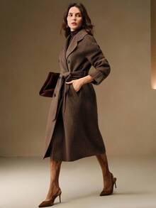 Anewsta Women's New Handmade Loose Double-Sided Wool Coat - Coffee Brown - View 11