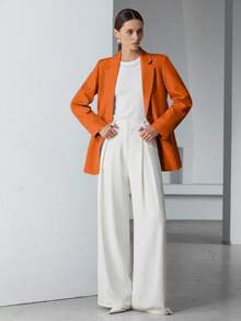 EURMUSE Decor Pocket Single Breasted Blazer Workwear  - Burnt Orange - View 5