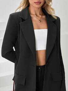 SHEIN Cottnline Lapel Neck Belted Blazer & Pants - Black - View 4