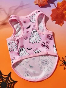 1 件宠物猫狗通用万圣节粉色幽灵可爱卡通图案印花时尚透气舒适狗背心，PETSIN 原创设计 - 彩色 - 查看 7