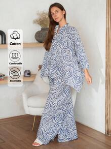 EURMUSE Boho Style, Premium Quality Linen, Keep Cool In Warm Weather, Tie Dye Printed Co-Ord - Multicolor - View 1