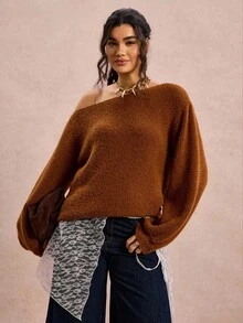 Freevana Áo len cổ lệch màu trơn dáng rộng, cỡ lớn, thích hợp mặc mùa Thu/Đông cho nữ, phong cách Halloween, trang phục phương Tây, áo len Boho, áo len trễ vai, áo len phong cách Rave, áo len mùa Đông thu, phong cách Fairycore, áo len công sở, áo len dự tiệc, áo len màu cam cháy. - màu nâu - Xem 5