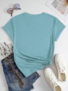 EMERY ROSE 大码复古西部风景和女孩印花休闲短袖T恤图案T恤女式上衣 - 藍色 - 查看 2