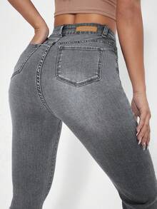 EURMUSE Women's Solid Color Minimalist Daily Wear High Waist Flare Jeans - Grey - View 6