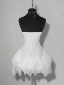 SHEIN ICON Women's Spring And Summer Elegant Sweet Sexy Ballet Style Dance Party Dress With Multi-Layer Asymmetrical Ruffle Stitching White Tube Top With Panties Mini Dress - White - View 2
