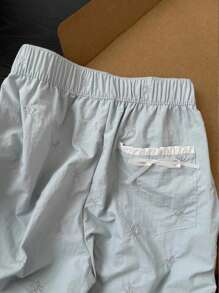 Comfortcana New Navy Blue Bow Embroidered Woven Trousers Back To School Outfits Women - Baby Blue - View 4