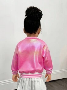 SHEIN Chaqueta de manga larga con estampado de carita sonriente rosa, versátil para otoño/invierno - Rosa - Ver 2
