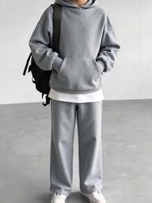 SHEIN Teen Boys Fleece Grey 2 In 1 Sweatshirt & Pants Set, Casual College Style, Comfortable, Fashionable, Versatile, Soft Fabric, Suitable For Daily Wear, School, Travel, Outdoor Sports, All Seasons Grey Sweatsuit Grey Sweatpants Set Grey Hoodie And Sweatpants Set  Winter Clothes   Autumn Clothes    Tracksuit   Christmas   Winter Clothing   Pullover Fall