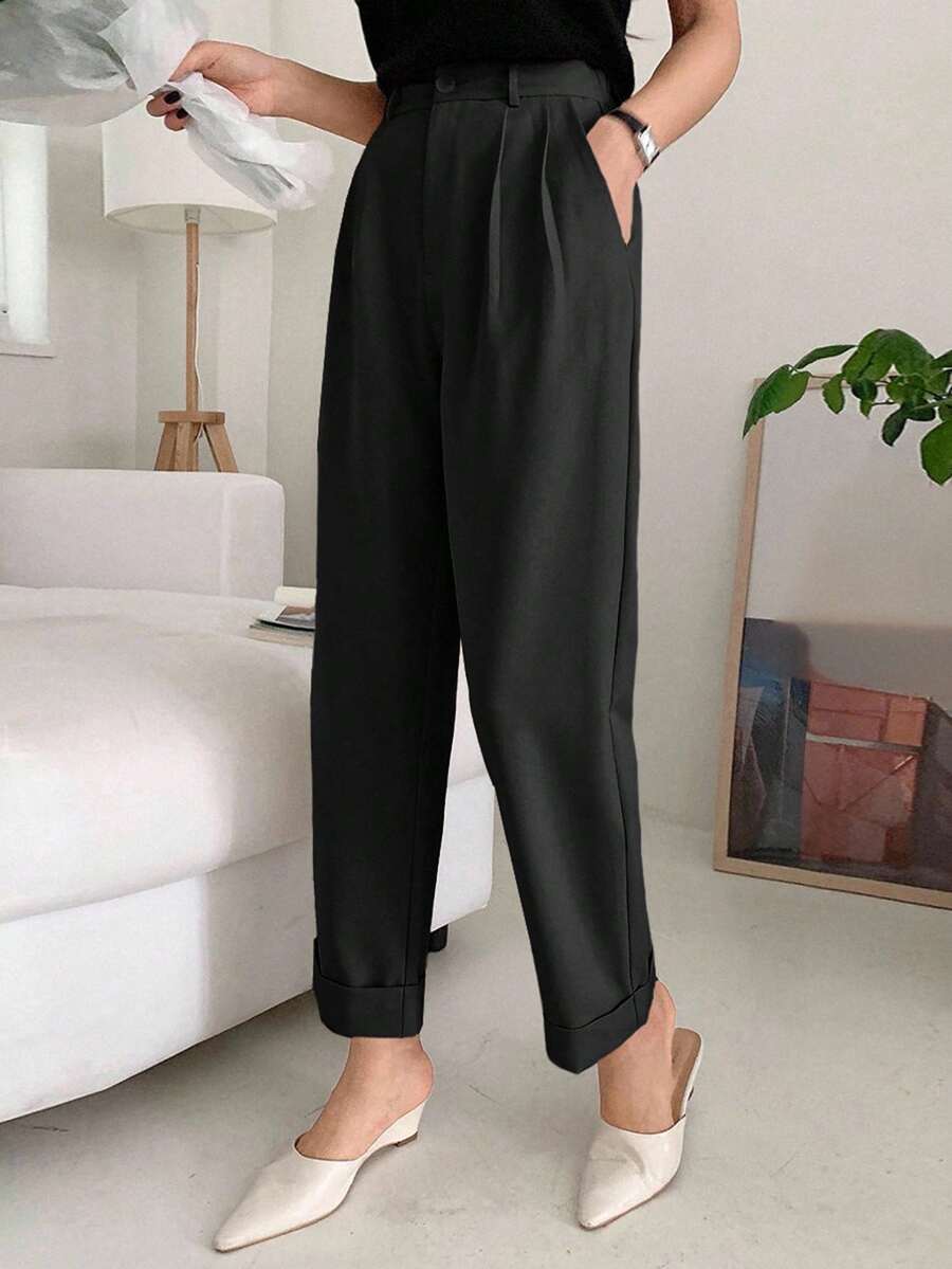 EURMUSE Women's Solid Color Casual Business Pants - Black - View 1