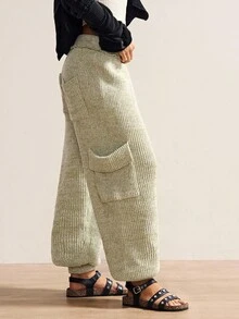 Bohemela BOHO 女式低腰多口袋针织裤，秋冬 - 軍綠色 - 查看 2