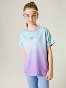 SHEIN Tween Girls 2pcs Set T-Shirt + Leggings, Yoga, Running, Workout Elastic Colorful Campus Street Fashion Sportswear - Blue - View 7