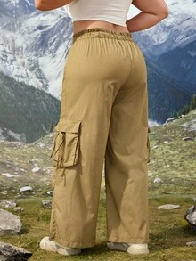 SHEIN Unity بنطلون كاجوال خارجي مقاس كبير للنساء، بنطلون خارجي للتنزه وحماية من الشمس خفيف الوزن وسريع الجفاف، بنطلون جينز كاركو للنساء - كاكي - مشاهدة 3