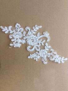 1pair Women Lace Applique Floral Corded Bridal Evening Dress Wedding Costume DIY Motif - White - View 4