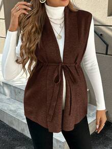 SHEIN Áo vest dệt kim lưng rút màu trơn thường ngày cho bà bầu, Thu/Đông - Cà phê nâu - Xem 6