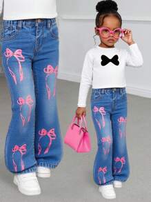 Quần Jeans Bé Gái In Nơ Xòe Thường Ngày - Rửa trung bình - Xem 1