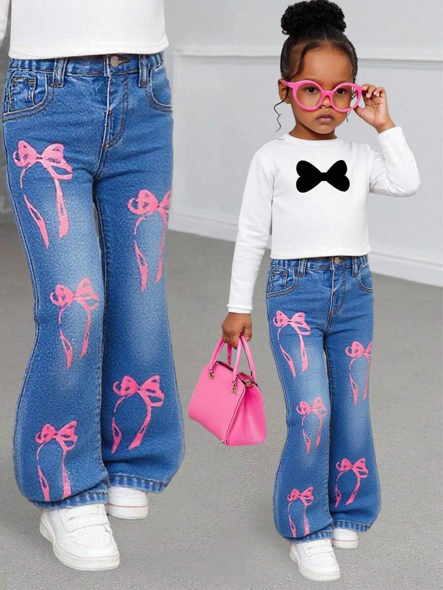Quần Jeans Bé Gái In Nơ Xòe Thường Ngày - Rửa trung bình - Xem 1