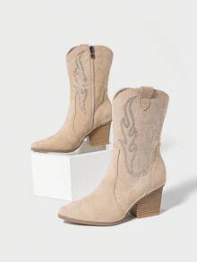 Styleloop Women's Mid-Calf Boots, Boho Style, Retro American, Bohemian, Western, Music Festival, Party, Christmas, Halloween Outfit Valentine's Day - Apricot - View 3