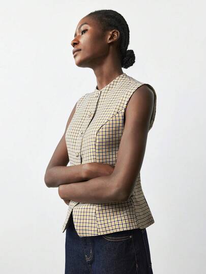 Maija Women's Multi-Color Woven Plaid Fabric Vest, Versatile For All Seasons, Modern Urban Streetwear Fall Clothes Gingham Top Checkered Top Preppy Tops Women Vest Business Casual Tops For Women Low-Key And Durable Basic Style, All-Match And Suitable For Everyone, Street Fashion Wear, Coffee Shop Wear, Relaxed Wear All-Season Modern Urban Casual Fashion Business Casual Women's Office Wear Low-Key Old Money Style Effortless Temperament High-End Urban Commuting Fall Women Clothes