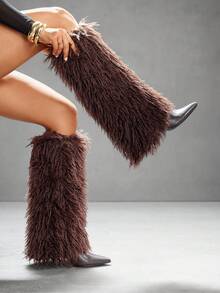 CUCCOO SZL 全新欧美时尚女式仿皮毛细高跟中筒/及膝靴 - 咖啡棕 - 查看 10