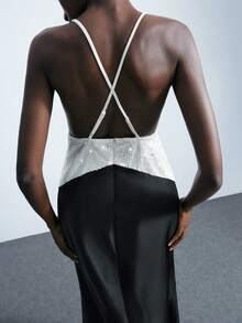 Maija 女士时尚性感撞色亮片拼布露背连衣裙 - 彩色 - 查看 4