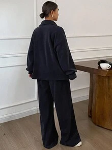 DAZY مجموعة بلوزة رياضية فضفاضة وكاجوال للنساء، موسم الخريف، 2 قطعة