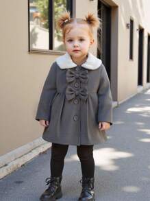 Souflis Souflis 女婴仿毛领蝴蝶结风衣，秋冬 - 灰色 - 查看 9