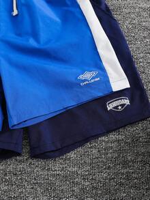 SHEIN 2pcs Teens/Youth Boys Casual Solid Color Workout Sports Shorts,Comfortable Versatile Navy Summer Streetwear,Suitable For School,Leisure,Travel - Royal Blue - View 5