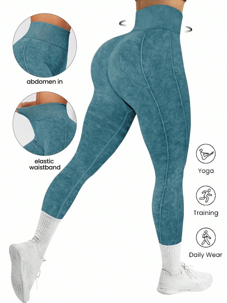 Easithlete Quần legging tập yoga lưng cao màu trơn co giãn cao dành cho nữ - Màu xanh lá cây đậm - Xem 1