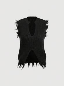 Skyraze 女士纯色V领休闲针织毛衣 - 黑色 - 查看 1