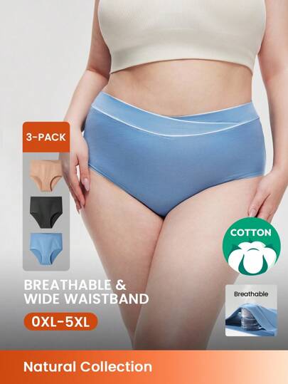 LUVLETTE Plus 3 条装棉质高腰女士内裤套装-柔和色