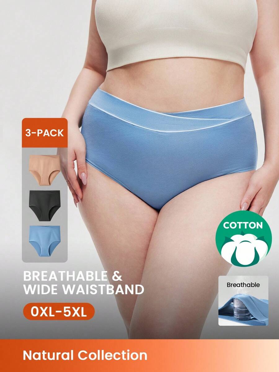 LUVLETTE Plus 3 条装棉质高腰女士内裤套装-柔和色 - 彩色 - 查看 1