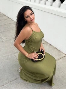 NegzBox Váy xòe nhún eo - xanh quân đội - Xem 5