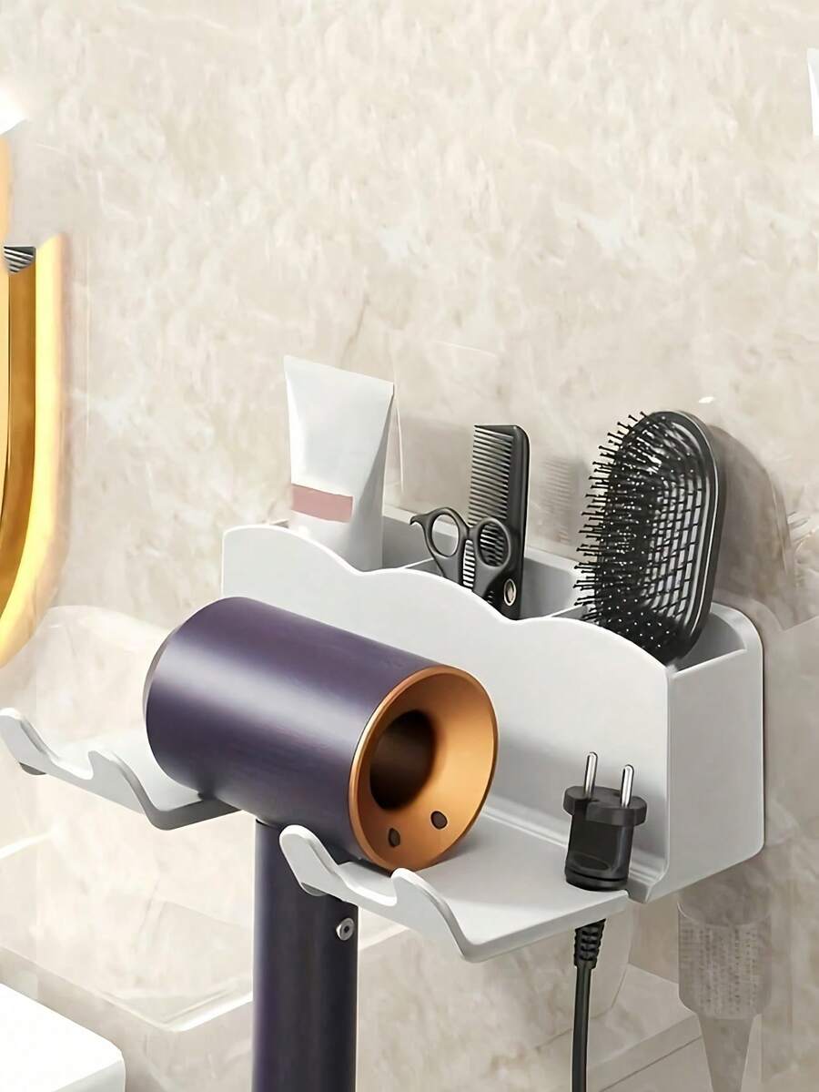 SHEIN Basic living Giá đỡ máy sấy tóc treo tường 1/2 chiếc, Giá để đồ phòng tắm không khoan, Giá đỡ máy sấy tóc rảnh tay cho bàn trang điểm, Kệ dán tường đựng dụng cụ làm tóc, Giá để máy sấy tóc tiết kiệm không gian - Nhiều màu - Xem 1