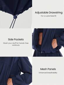 GLOWMODE 防水轻质网球腋下后网眼面板可调节下摆腰长夹克健身训练网球 - Dark Blue - 查看 3