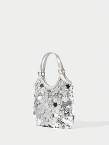 SHECARRY Bolso de mano con decoración de lentejuelas, simple y práctico para mujeres - Plateado - Ver 2