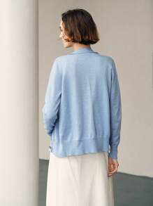 Uhlyne 女士休闲宽松V领开衫毛衣，年轻时尚百搭设计，秋冬 - 藍色 - 查看 3