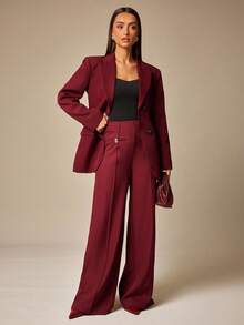 Silquee Women's Solid Color Straight High Waist Casual Versatile Suit Pants Burgundy In Fall/Winter - Burgundy - View 6