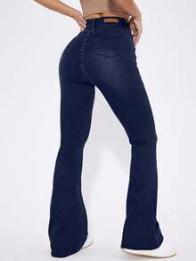 EURMUSE Quần denim ống loe cạp cao đơn sắc, thường ngày đa năng dành cho nữ, mùa hè - Rửa tối - Xem 2