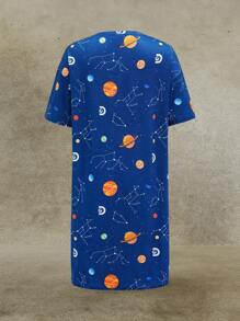 Discovery X SHEIN Women's Comfortable Star Print Round Neck Short Sleeve Nightgown, Summer - Navy Blue - View 2