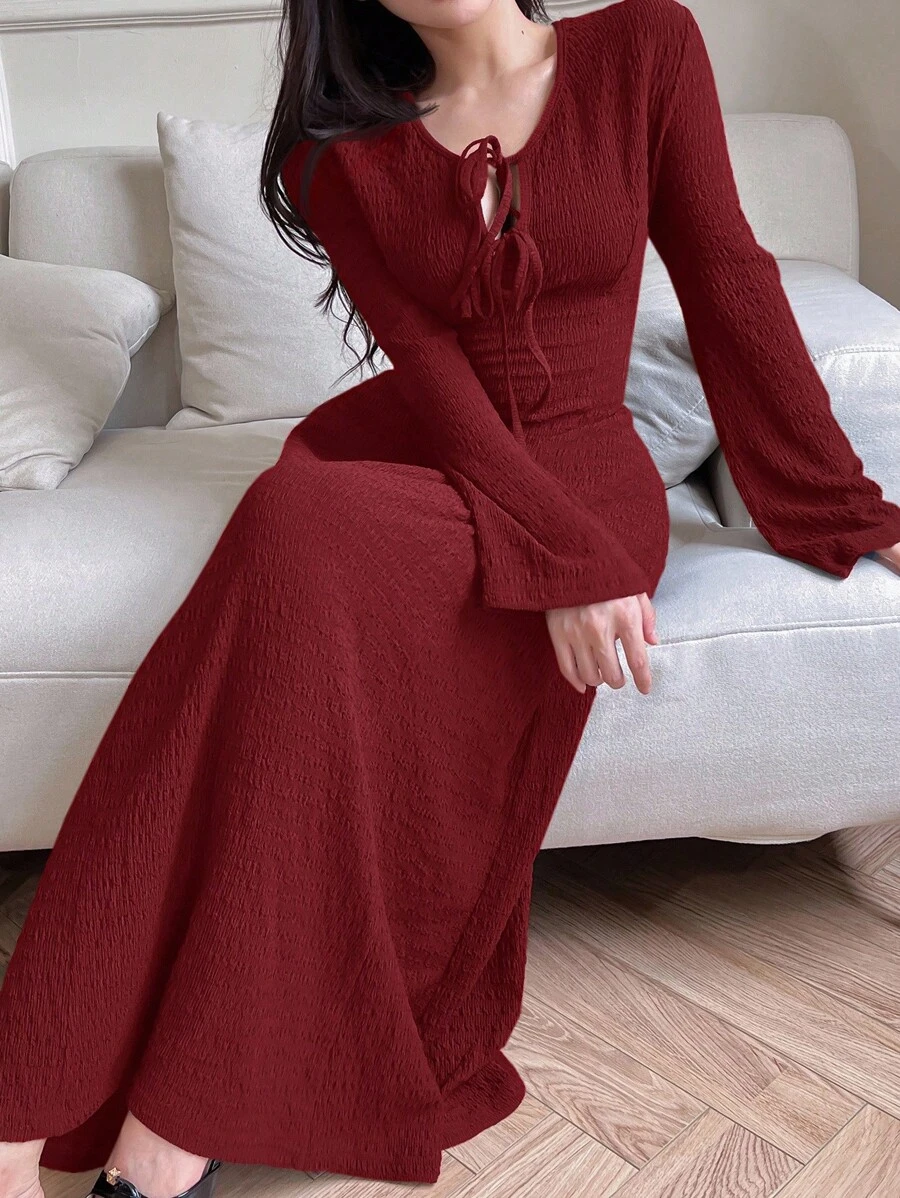Feyla Women's Elegant Solid Color Texture Dress